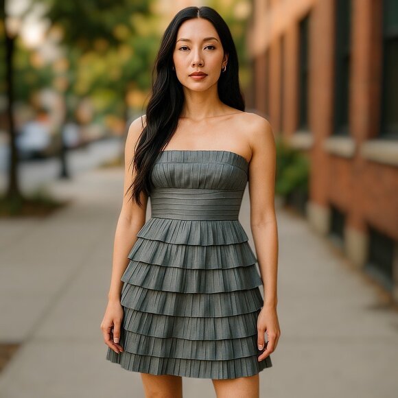 White House Black Market Holiday Party Christmas Pleated Layered Dress Size 10 - Picture 6 of 11